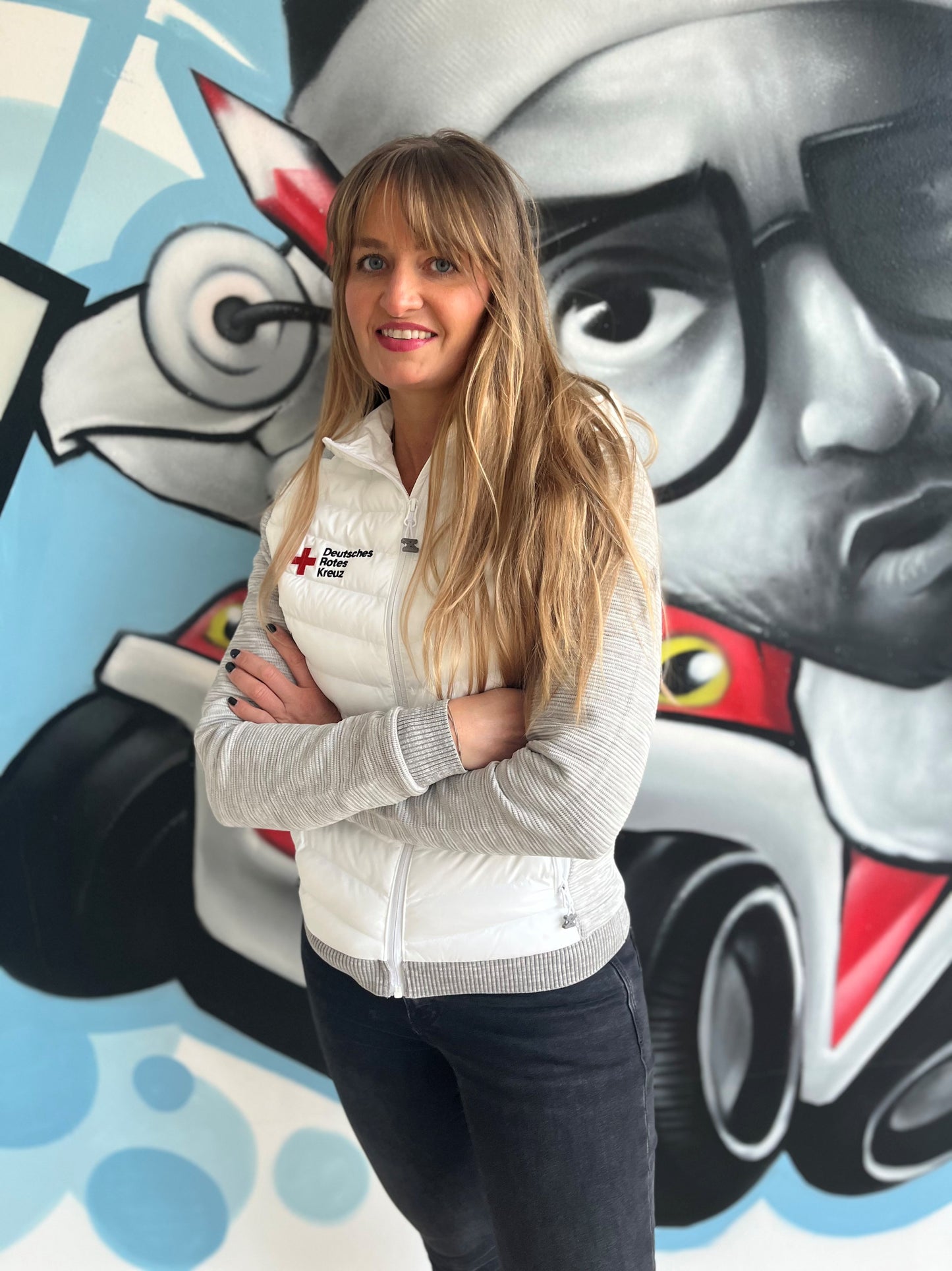 Damen Hybrid Kapuzenstrickjacke mit DRK Kompaktlogostick