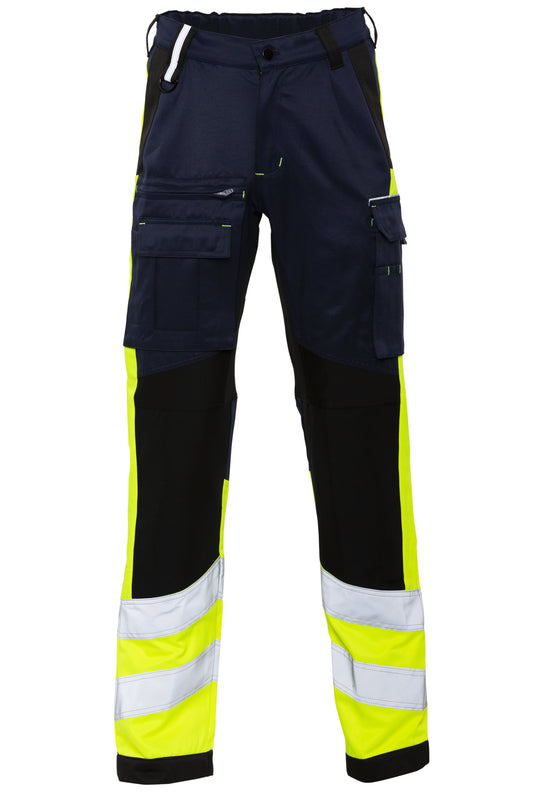 Unisex-Einsatzhose Marine/leuchtgelb/schwarz stretch , 2 Reflexstreifen