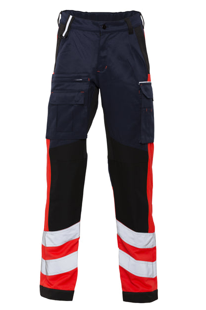 Unisex-Einsatzhose Marine/leuchtrot/schwarz stretch , 2 Reflexstreifen