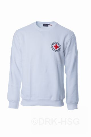 DRK-Sweatshirt, weiß, mit Rundlogodruck auf Brustseite