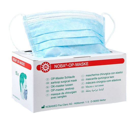 NOBA® Medimask / OP-Maske mit Gummibändchen | Farbe: Blau | Packung mit 50 Stück
