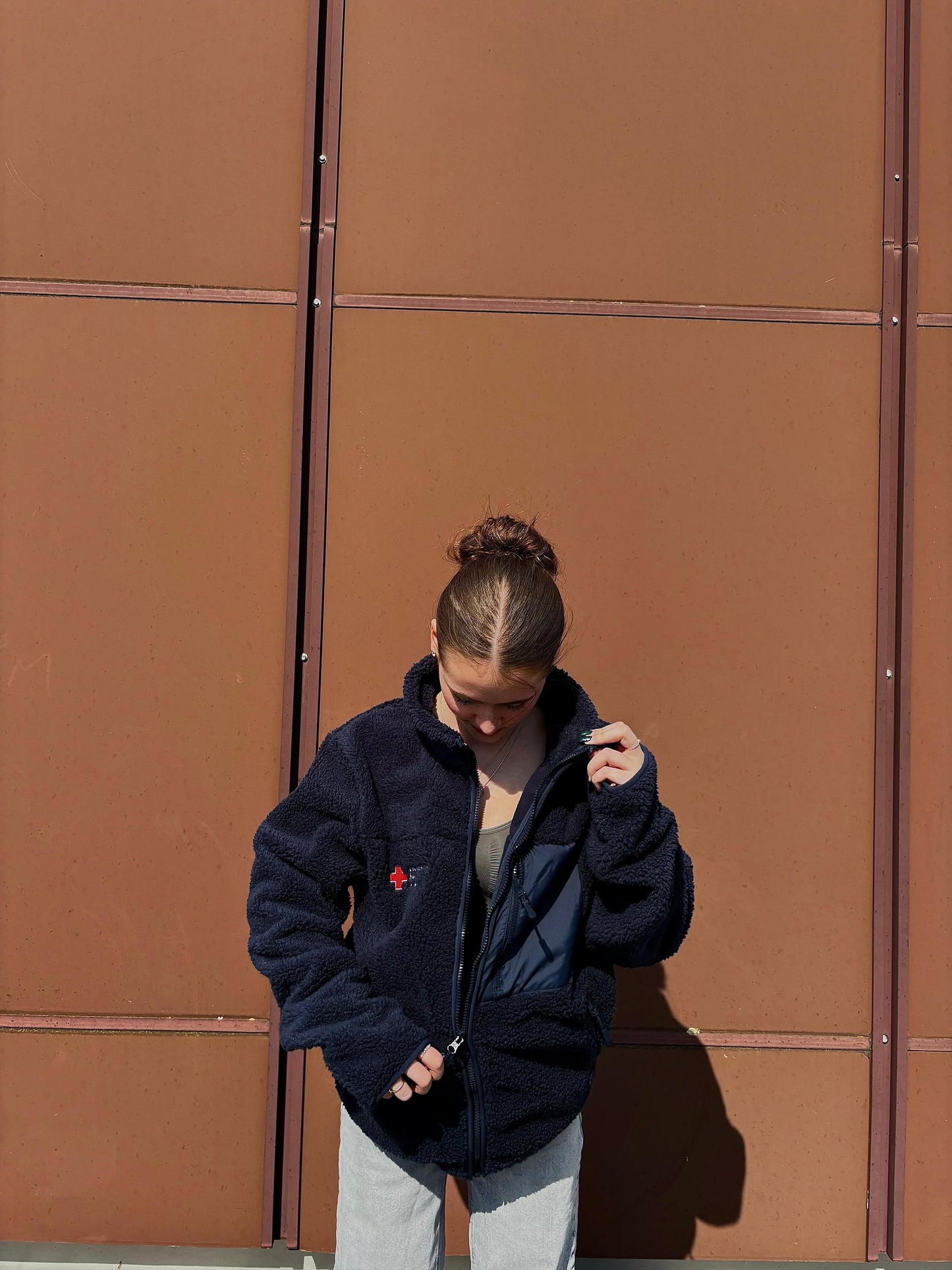 Sherpa-Fleecejacke mit Kompaktlogo Druck
