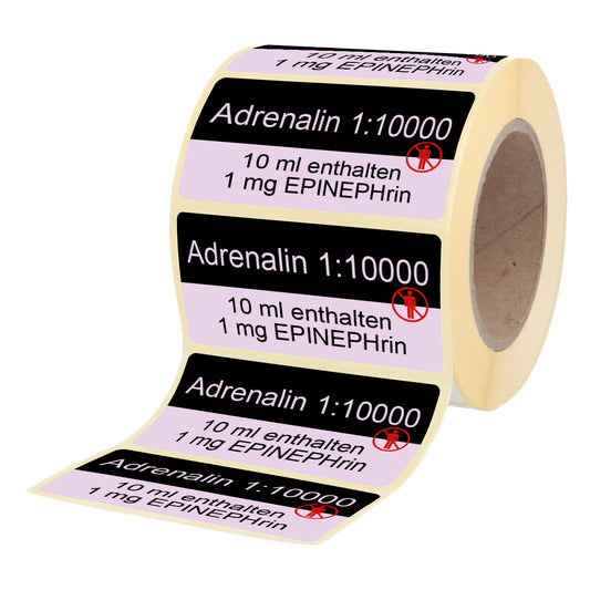 Adrenalin 1:10000 - 10 ml mit 1 mg Epinephrin - Etiketten für Stech- & Brechampullen