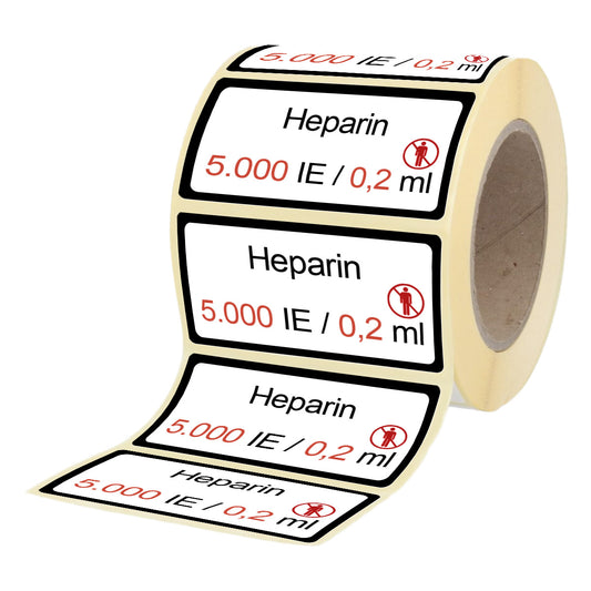 Heparin 5.000 IE - 0,2 ml - Etiketten für Brechampullen