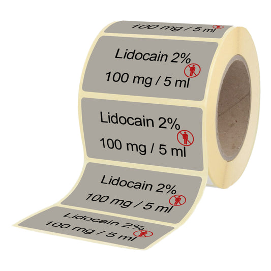Lidocain 2% 100 mg - 5 ml - Etiketten für Brechampullen
