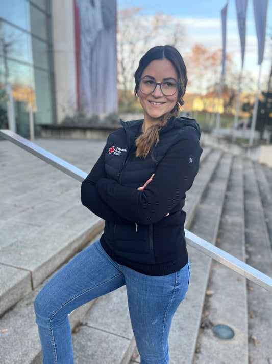 Damen Hybrid Kapuzenstrickjacke mit DRK Kompaktlogostick