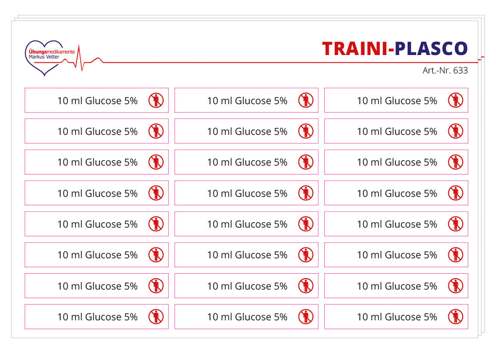 Stickerkarte Glucose 5 % für TRAINI-Plasco