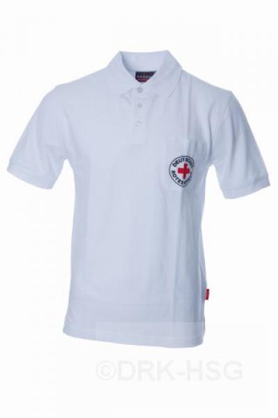 DRK-Poloshirt, weiß, mit Rundlogodruck auf Brusttasche