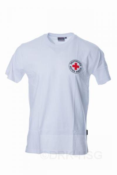 DRK-T-Shirt, weiß, 65 % Bambus, mit doppeltem Rundlogodruck auf Brust und Rücken