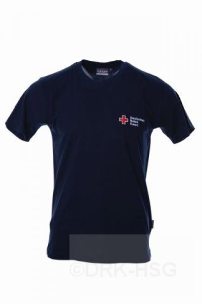 DRK-T-Shirt,  80 % Biobaumwolle 20 % gerecyled Pet , mit Kompaktlogostick, Navy
