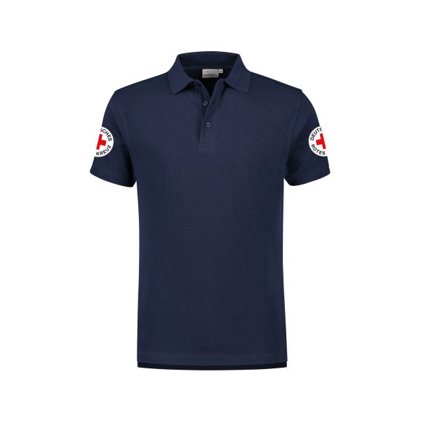 DRK-Poloshirt, weiß, mit Rundlogodruck auf beiden Ärmeln